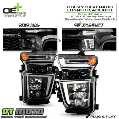 For Halogen OE Upgrade 2020-23 Chevy Silverado 2500HD 3500HD Full LED Headlights - Image 1 of 4