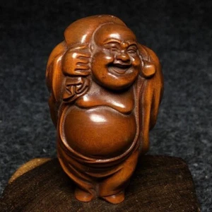 Collectibles boxwood carving small ornament cloth bag monk sculpture amulet gift - Picture 1 of 8