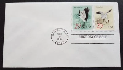 USA 1994 Bird Joint China Whooping Crane 2v Stamp FDC (official issue)mild toned - Image 1 of 2