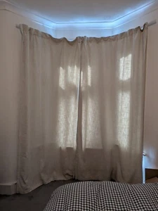H&M blackout curtains linen look textured weave cream beige white - Picture 1 of 5