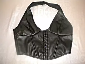 Black Faux Leather Halter or Bustier Top Size M Girls Snap closure tieback Box25 - Picture 1 of 4