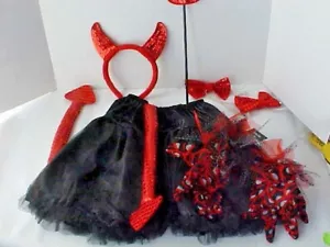 Halloween Devil Costume Accessories Red Sequins Lot of 7 Pieces Good Condition - Picture 1 of 12