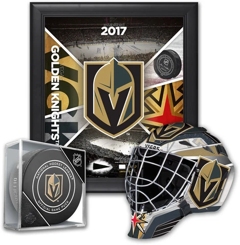 Vegas Golden Knights Fan Bundle - With Team 15x17 Frame, Mini Goalie Mask & Puck Cover