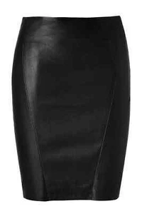 Falda para mujer negra hecha a mano cuero genuino piel de cordero elegante ropa de oficina fiesta - Imagen 1 de 5