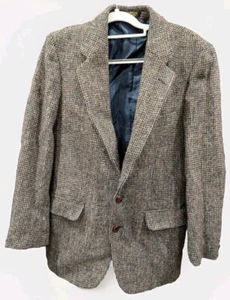 Vintage Harris Tweed Blazer Mens Colorful Plaid Twill 70's Scottish Wool Brown - Picture 1 of 11
