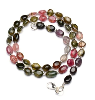 Natural Gem Afghan Multi Tourmaline 8x6mm Size Oval Nugget Beads Necklace 18.5" - Image 1 of 4