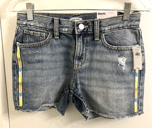 Old Navy Girls Size 14 Shorts Blue Denim Distressed Embroidered Adjustable New - Picture 1 of 9