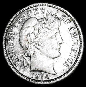 1914 D Barber Dime D/D RPMM Fehler höhere Qualität mit leichter Tönung schöner Augenreiz - Bild 1 von 3