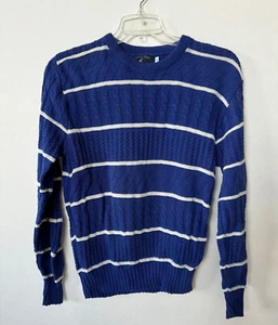 Vintage Striped Sailing Sweater Mens Sz L  Blue 1980s Pullover Marine Sport USA - Picture 1 of 7