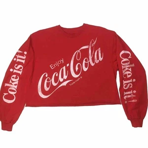 Coca-Cola Crop Top Damen L Rot Grafik Logo Baumwolle Pellover Retro Y2K   - Bild 1 von 6