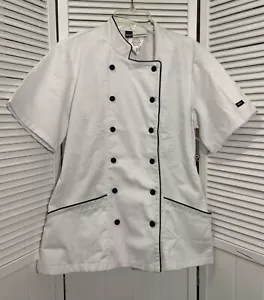 Chef Uniforms Womens M Coat White Black 3 Pocket Short Sleeve NWOT Back Tie - Picture 1 of 13