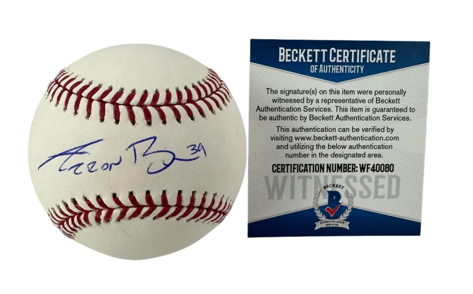 Aaron Bummer Atlanta Braves Pitcher Signed Autographed White Baseball Beckett - Image 1 of 1