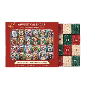 2024 Countdown Calendar 1000 Pieces Happy Dogs Jigsaw Christmas Puzzle Toys - Picture 1 of 12