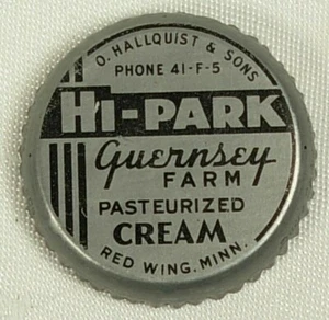 HI-PARK GUERNSEY FARM RED WING MINNESOTA DACRO MILK BOTTLE CAP BLACK SILVER - Picture 1 of 2