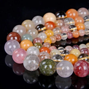 Mix Farbe Rutilquarz Edelstein AAA Rund 6 mm 8 mm 10 mm 12 mm Lose Perlen (D2) - Bild 1 von 3