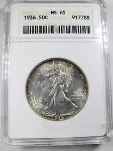 1936 ANACS MS65 walking liberty half Dollar, small holder  - Picture 1 of 4