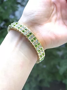 Green Formal Bracelet gift for women Evening jewelry Valentine gift 24k Gold HMD - Picture 1 of 12