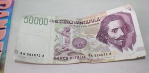Vintage 50,000 Banca D'Italia Lire Cinquantamila Foreign Money Banknote 1992 - Picture 1 of 9