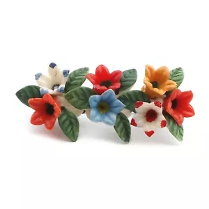 Vintage Deco hand painted flowers and leaves celluloid pin brooch - Picture 1 of 3