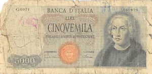 Italy 5000 Lire 4.1.1968 Series G 0071 Circulated Banknote LAit - Picture 1 of 2