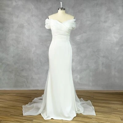 Off Shoulder Pleated handmade Mermaid Wedding Dress floor length bridal robe - Image 1 of 4