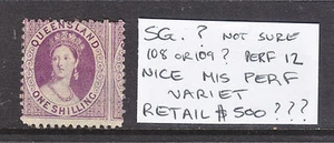 QLD 1/ VIOLET QV GROSSLY MIS PERFED SG 108 OR 109? PERF 12  MH - Picture 1 of 1