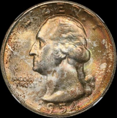1954 S Washington Quarter NGC MS67 Rainbow Toned - Image 1 of 4