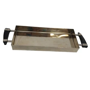 Airedelsur Alpaca Silver Rectangular Tray Black Horn Handles Made in Argentina - Picture 1 of 8