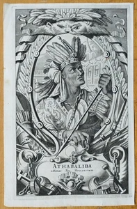 Grabado en cobre original Montano retrato Athabaliba rey Perú # 1673 - Imagen 1 de 1