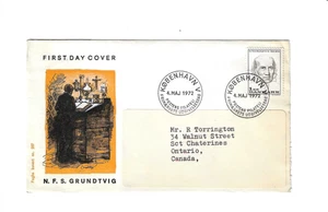 DINAMARCA 1972 FDC N.F.S. Gruntvig - enviado a Canade - Imagen 1 de 2