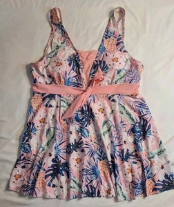 NWT Shein Pink Floral Bathing suit Sz XL Tank Top W/bikini Bottom - Picture 1 of 12