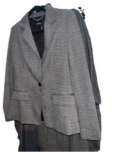 DKNY Womens Size 6 Gray Check Collarless Blazer One Button Jacket NWOT Business - Picture 1 of 7