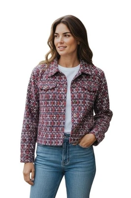 Ruby Rd  women jacket size 16 red white blue geometric   pockets long sleeve - Image 1 of 4