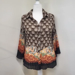 Serenade New York Bluse Damen Gr. 2X braun gekräuselt Top Glockenbündchen Boho Fee - Bild 1 von 15
