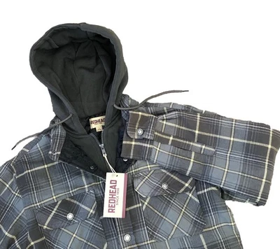 RedHead Shacket Men's Small Gray Raven Plaid Bull Creek Hooded Flannel Jacket - Image 1 of 4