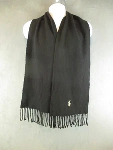 Ralph Lauren Scarf Mens Black Wool Gold Pony Logo Italy Fringe Classic Winter - Picture 1 of 7