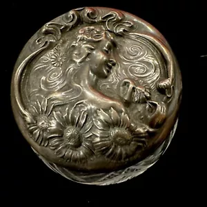 De colección Antiguo Art Nouveau Plata Esterlina Corte Cristal Caja Jarrón Jarrón Antiguo - Imagen 1 de 7