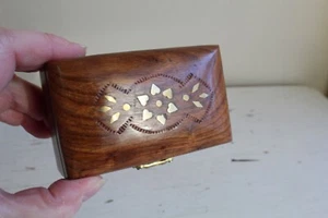 Simple Brass Inlay Top Wooden Box w Hinged Lid Made in India Tiny Treasures - Picture 1 of 5