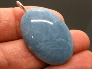 GJ69 GJA EDELSTEIN ANHÄNGER BLAUOPAL OVAL.  32mm 925 SILBER +KETTE / LEDER! - Bild 1 von 2