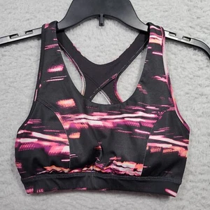 Tek Gear Sports Bra Womens Medium Pink Purple Black High Impact Racerback - Picture 1 of 8