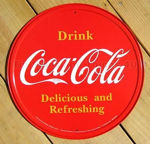 Drink Coca Cola ROUND TIN SIGN vtg retro bar diner decor metal soda ad coke 1658 - Picture 1 of 7