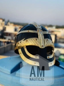 Casco vikingo de acero medieval de 18 calibre caballero armadura casco de lat... - Imagen 1 de 10