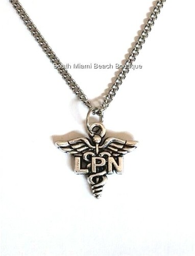 HERMÈS Nursing LPN Caduceus Necklace Silver Stainless Steel Nurse Graduation Gift 20"