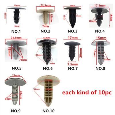 100 piezas Sujetores de tornillo de plástico para carrocería de automóvil Borde Moldura Clip Surtidos UNIVERSAL Foto 1 de 4