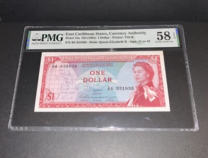 PMG East Caribbean States, Currency Authority $1 Banknote ND(1965) p13a AU/EPQ - Picture 1 of 9