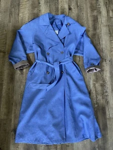 Vintage J Gallery Blue Double Breasted Rain Coat Padded Shoulders Size 8 EUC - Picture 1 of 14