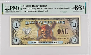 2007 Disney Dollar $1 Block F-B Curse of the Black Pearl Disney World PMG 66 EPQ - Picture 1 of 2