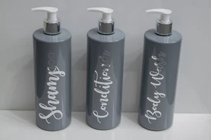CHROME SILVER GREY BOTTLE MRS HINCH INSPIRED BATHROOM PERSONALISED 500ML PUMP - Picture 1 of 3