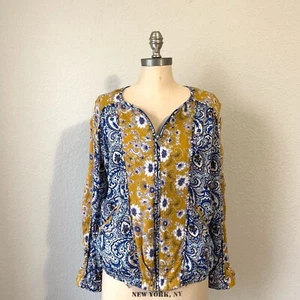 Chaqueta Ligera UMGEE L/S Cachemira Estampados Florales Cremallera Completa Azul Mostaza WMNS L - Imagen 1 de 8