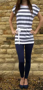 PETITE LENGTH Leggings Pants Viscose Stretch NAVY UK 8 10 12 14 16 18 20 S M L - Picture 1 of 1